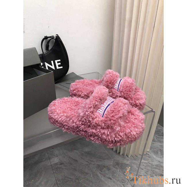 Balenciaga Fur Sandals Pink - 1