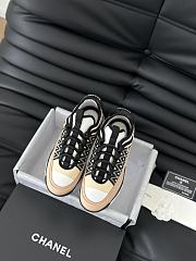 Chanel Sneakers Silk Cowhide Tarps Black Beige  - 2