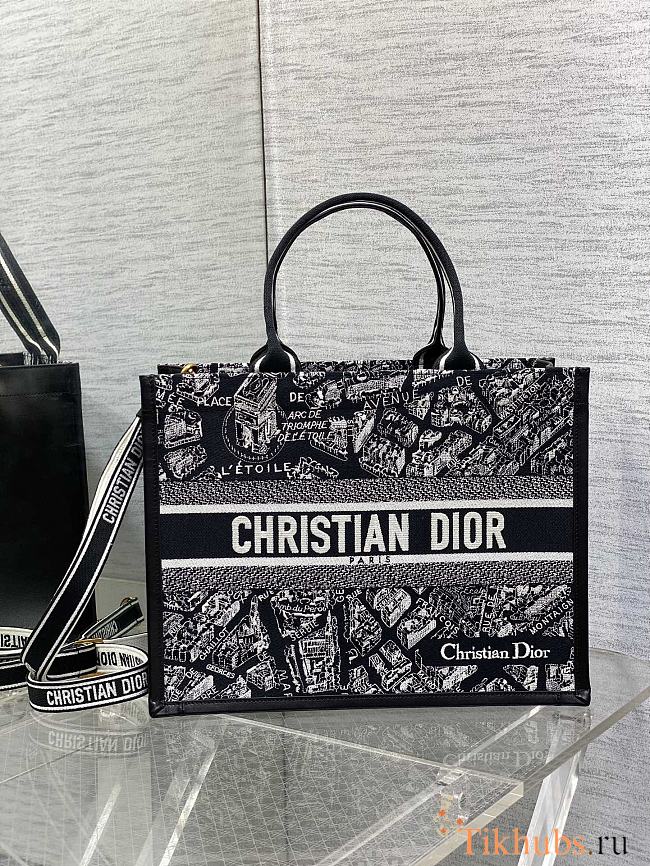 Dior Medium Book Tote Black White Plan de Paris 36.5x28x16.5 cm - 1