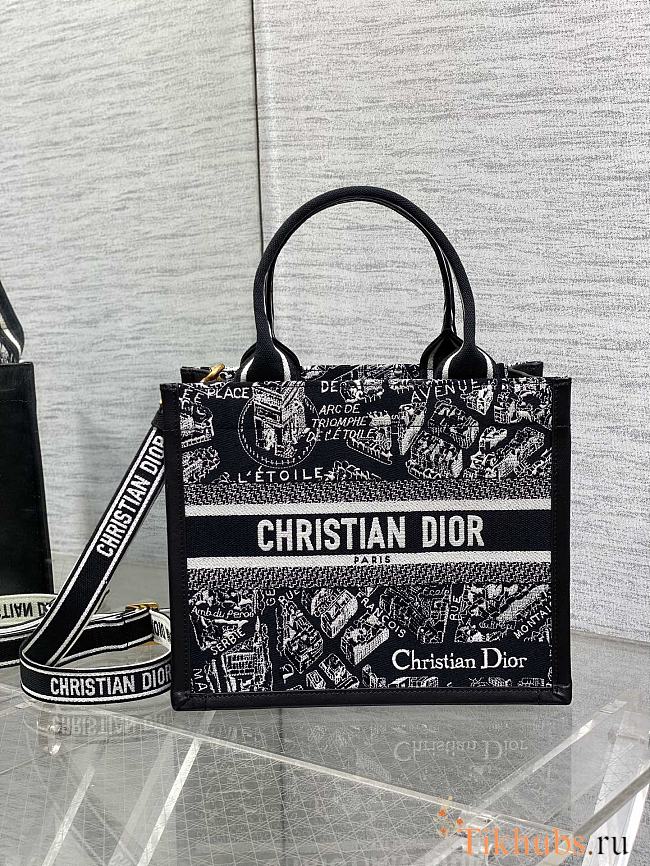 Dior Small Book Tote Black White Plan de Paris 26.5x22x14cm - 1