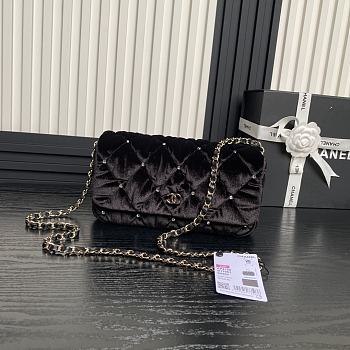 Chanel Clutch With Chain Velvet Gold Black 23x13x5cm