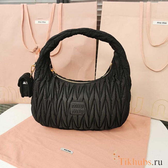 Miu Miu Wander Leather Half-moon Bag Black 28x14x9cm - 1