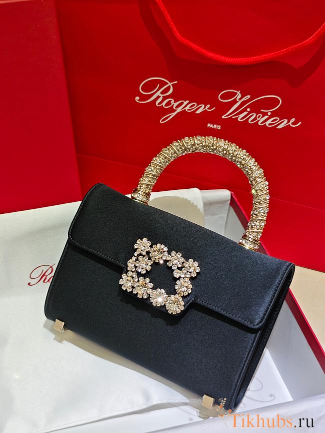 Roger Vivier Jewel Efflorescence Mini Bag Satin Black 19x13x4cm - 1