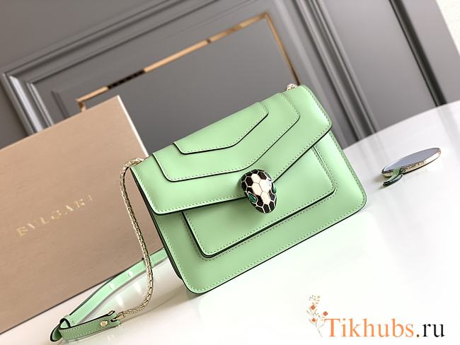 Bvlgari Serpenti Leather Crossbody Bag Green 19x13x7cm - 1