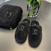 Chanel Black Fur Slides - 3