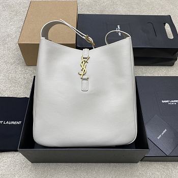 YSL LE 5 À 7 Large Grained Leather White 30x31x13cm