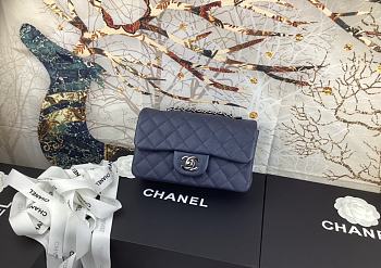 Chanel Flap Bag Navy Blue Silver Caviar 20cm