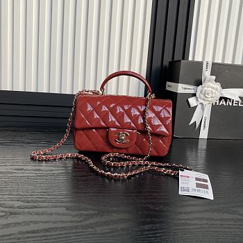 Chanel Top Handle Flap Bag Red Patent 20x9x13cm