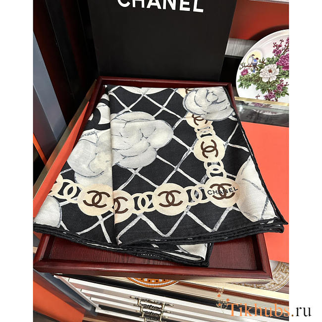 Chanel White Scarf and Shawl 110x110cm - 1