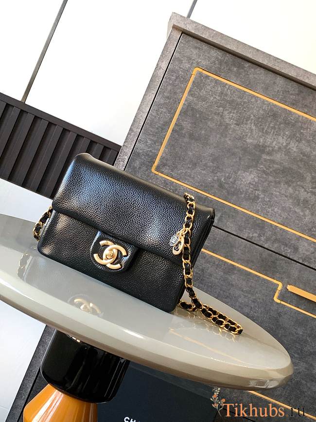 Chanel Mini 24K Flap Bag Black Gold 17.5x13x6cm - 1