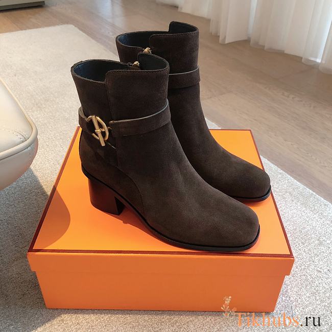 Hermes Jill 60 Ankle Boot Dark Brown Suede - 1