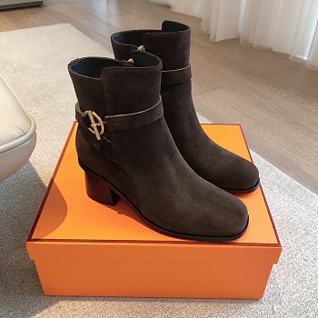 Hermes Jill 60 Ankle Boot Dark Brown Suede