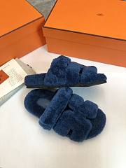 Hermès Chypre Sandals Blue Shearling - 4