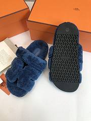 Hermès Chypre Sandals Blue Shearling - 3