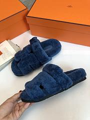 Hermès Chypre Sandals Blue Shearling - 2