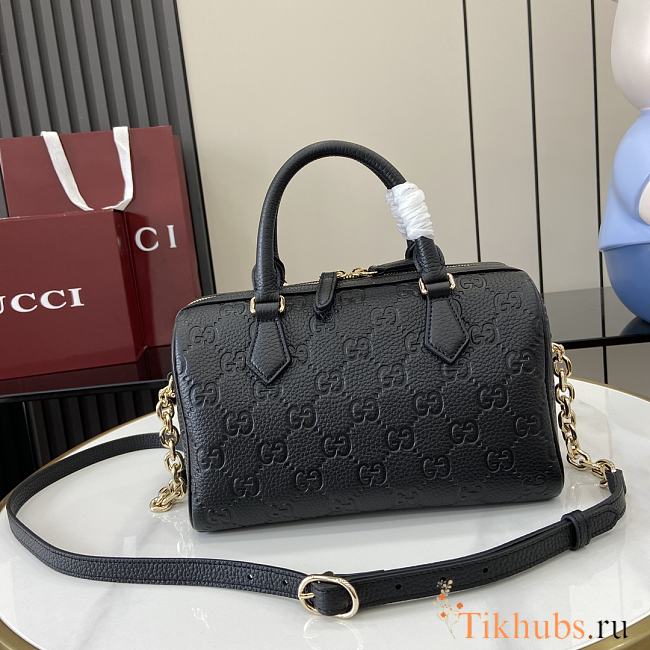 Gucci GG Emblem Small Top Handle Bag Black 25.5x16x14cm - 1