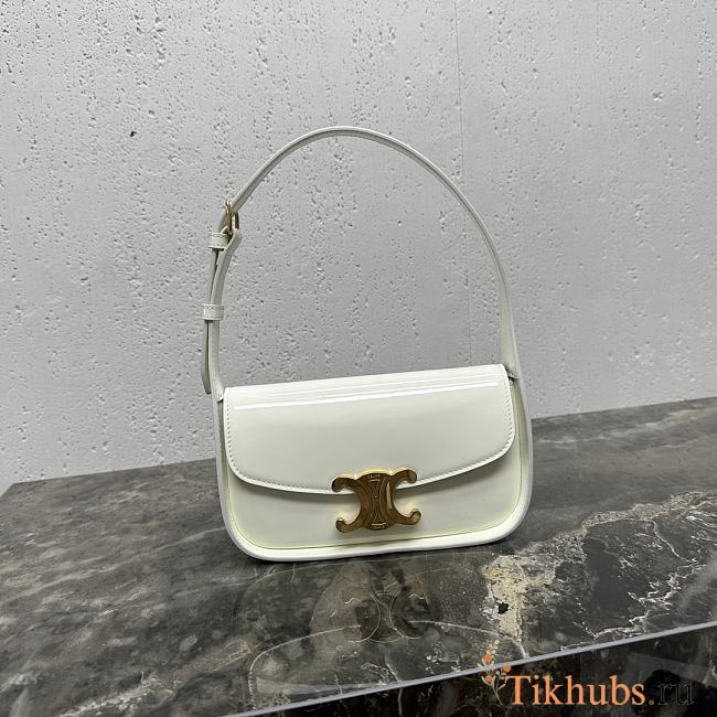 Celine Shoulder Bag Terence Patent Calfskin White 20.5x10.5x5cm - 1