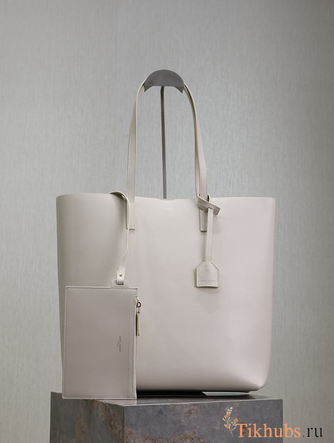 YSL Shopping Tote Bag Leather White 32.5x35x10.5cm - 1