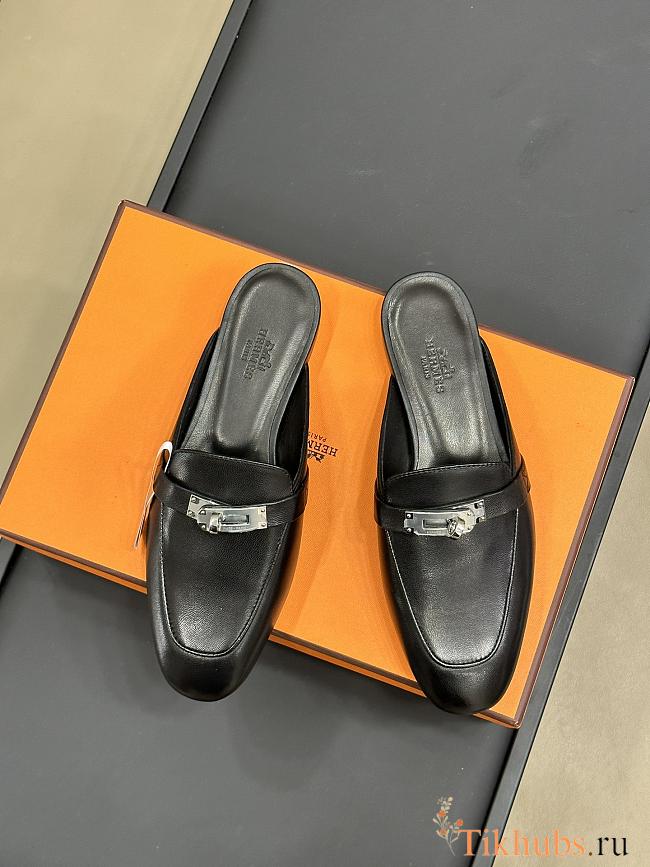 Hermes Black Silver Mules - 1