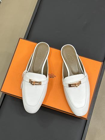 Hermes White Gold Mules