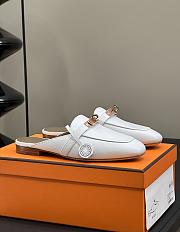 Hermes White Gold Mules - 4