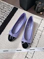 Chanel Ballerina Purple Tweed Black Flat - 1