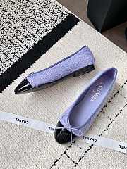 Chanel Ballerina Purple Tweed Black Flat - 5