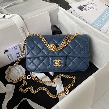 Chanel Flap Bag Blue Flower Gold Lambskin 20x13x7cm