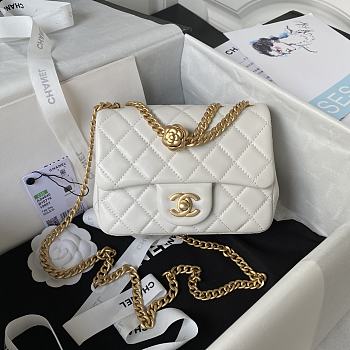 Chanel Mini Flap Bag Camellia Lambskin White Gold 18x13x7cm