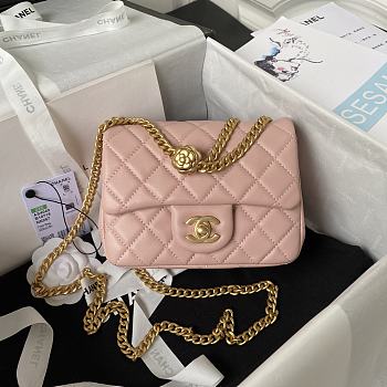 Chanel Mini Flap Bag Camellia Lambskin Pink Gold 18x13x7cm