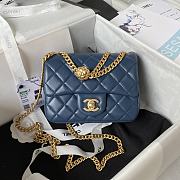 Chanel Mini Flap Bag Camellia Lambskin Blue Gold 18x13x7cm - 1