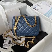 Chanel Mini Flap Bag Camellia Lambskin Blue Gold 18x13x7cm - 5