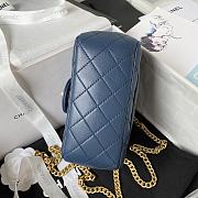 Chanel Mini Flap Bag Camellia Lambskin Blue Gold 18x13x7cm - 4