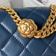 Chanel Mini Flap Bag Camellia Lambskin Blue Gold 18x13x7cm - 2