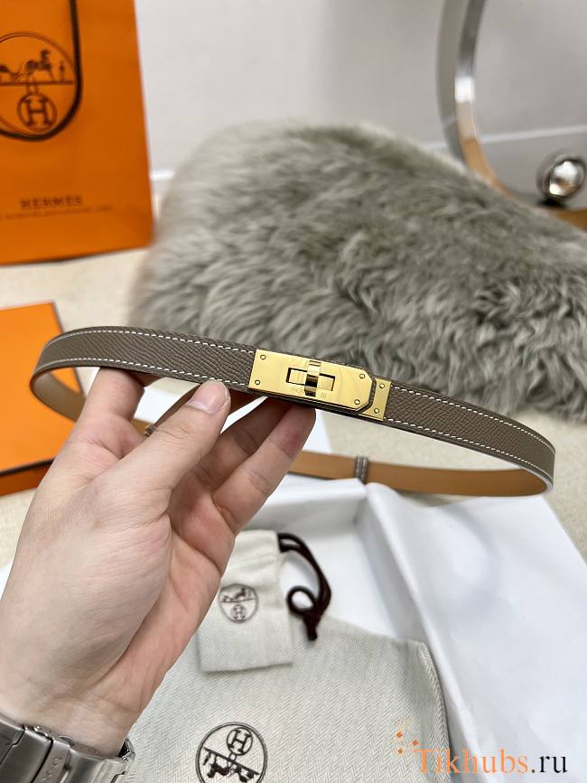 Hermes Kelly 18 Gold Hardware Grey Belt - 1