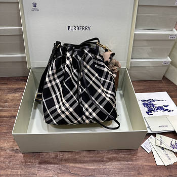 Burberry Medium Check Drawstring Black Pouch​ 27.5x16x29cm