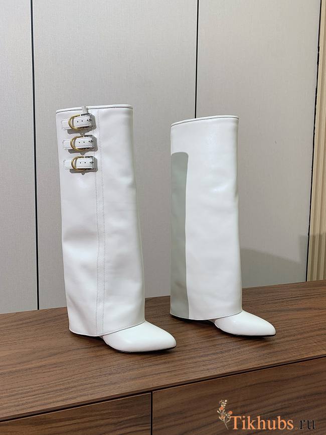 Givenchy Shark Lock Buckles Leather White Boots - 1