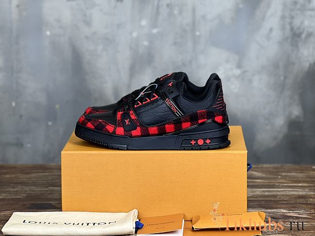 Louis Vuitton LV Trainer Black Red Felt Sneaker - 1