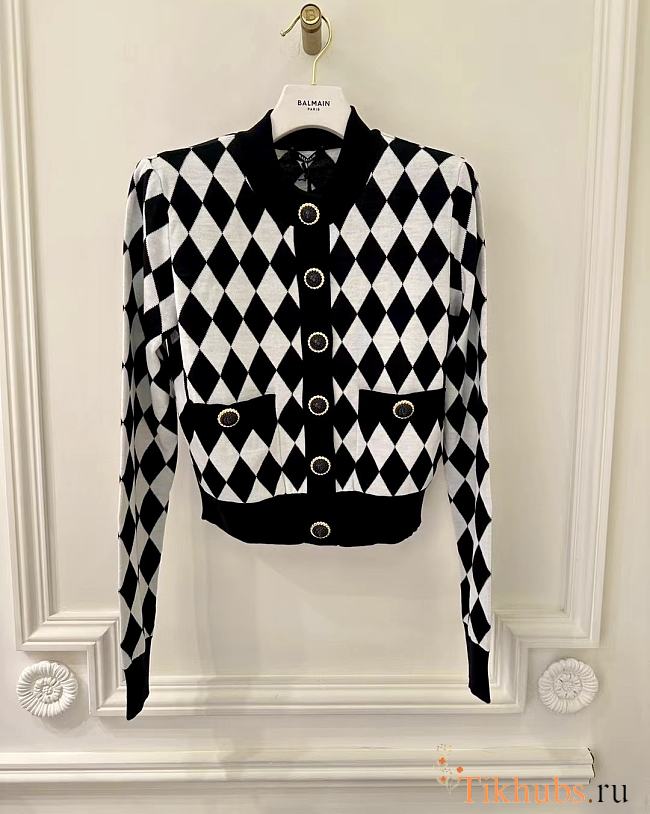 Balmain Diamond Knit Cardigan Black - 1