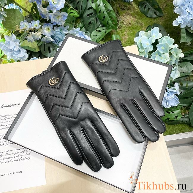 Gucci Black Leather GG Marmont Gloves - 1
