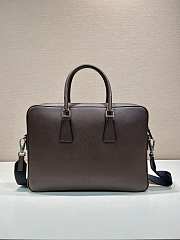 Prada Saffiano Leather Briefcase Coffee 38x28x6.5cm - 2
