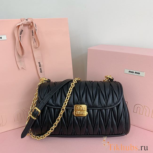 Miu Miu Matelassé Nappa Black Leather Shoulder Bag 24x13.5x9cm - 1