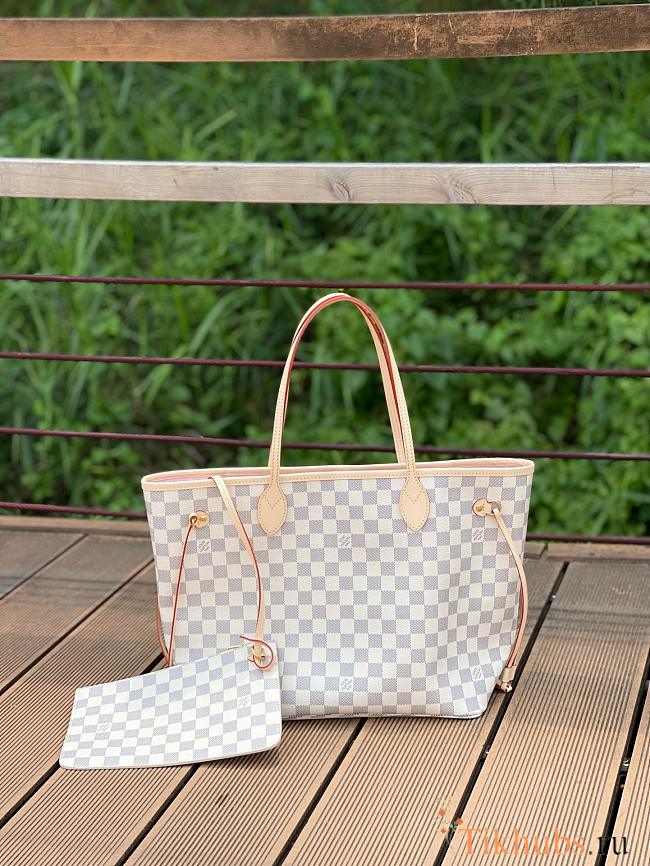 LV Original Neverfull Bag N41361 White Grid With Apricot MM - 1