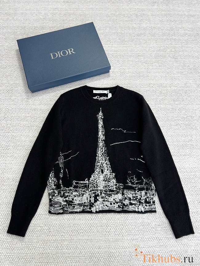 Dior Embroidered Sweater Black White - 1