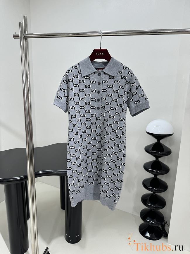 Gucci Wool Jacquard Polo Dress Grey - 1