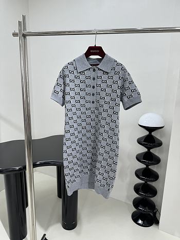 Gucci Wool Jacquard Polo Dress Grey
