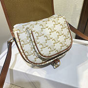 Celine Medium Folco Bag Triomphe Canvas Calfskin White 18.5x17x7cm - 3