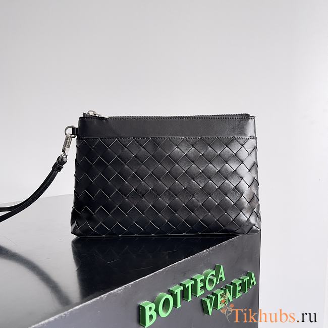 Bottega Veneta Intrecciato Prism Pouch Black 25x17x4cm - 1