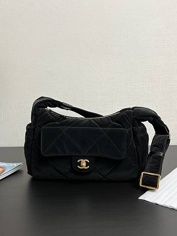 Chanel Bowling Bag Black Velvet 32x20x12cm