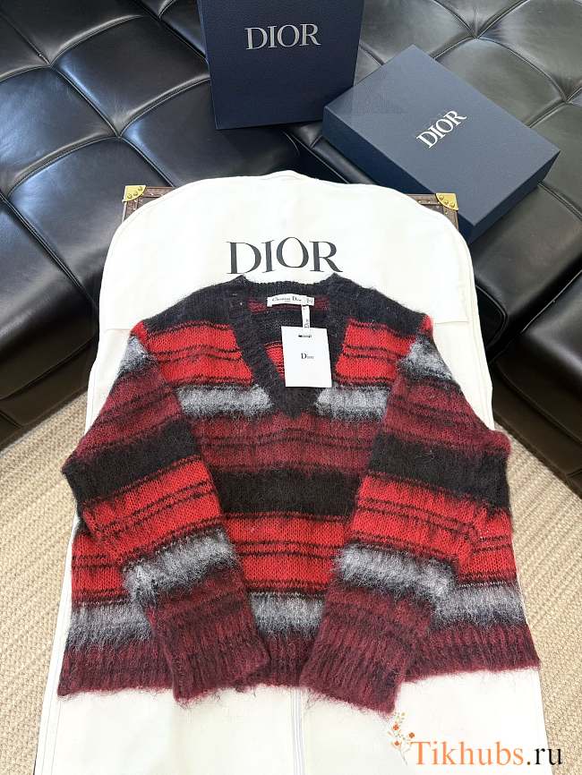 Dior Loose-Fitting Sweater Red Gray - 1